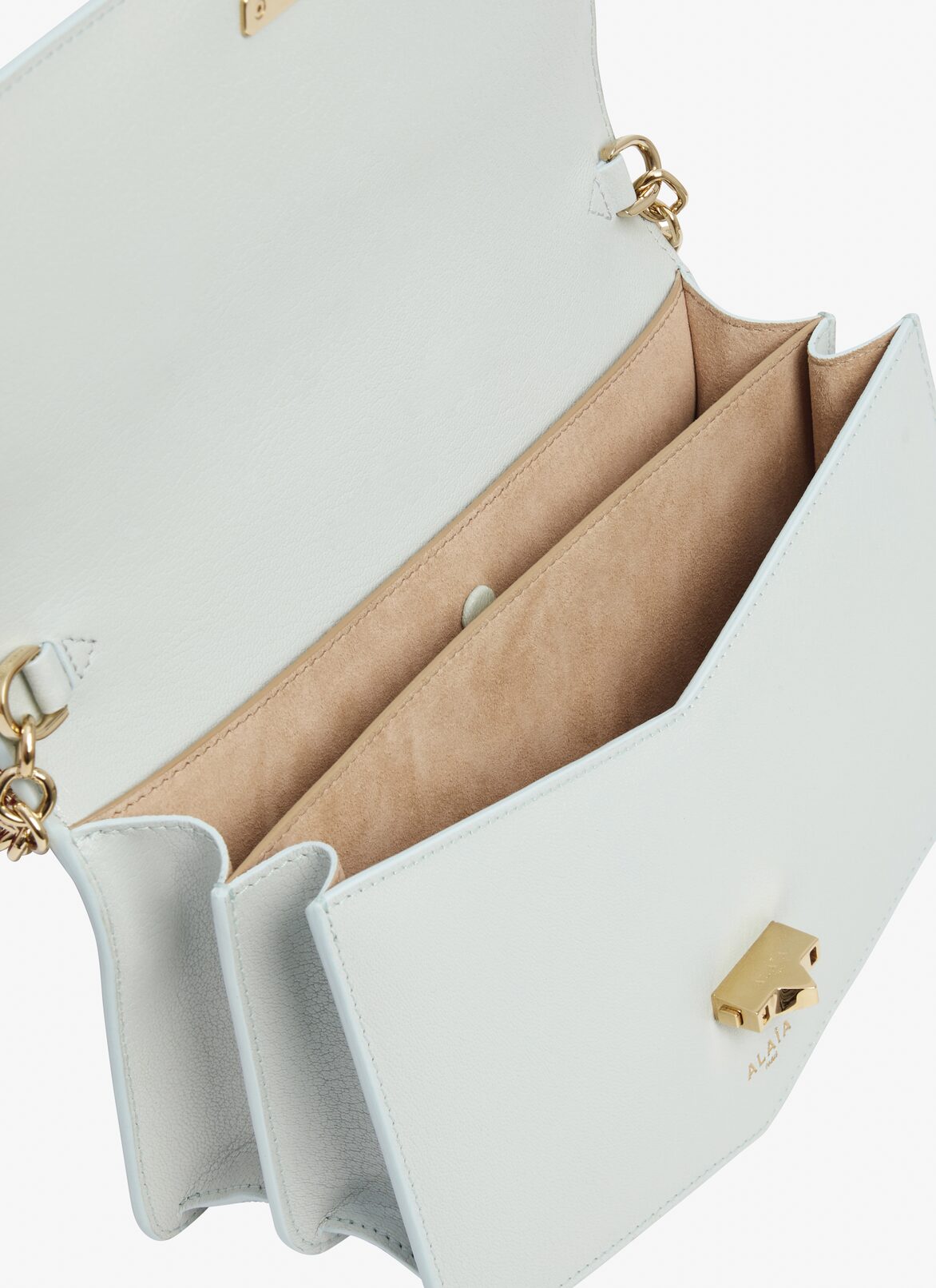 Le Papa east west with chain bag in shiny goatskin ALAÏA GREEN LE PAPA EAST WEST WITH CHAIN BAG IN SHINY GOATSKIN